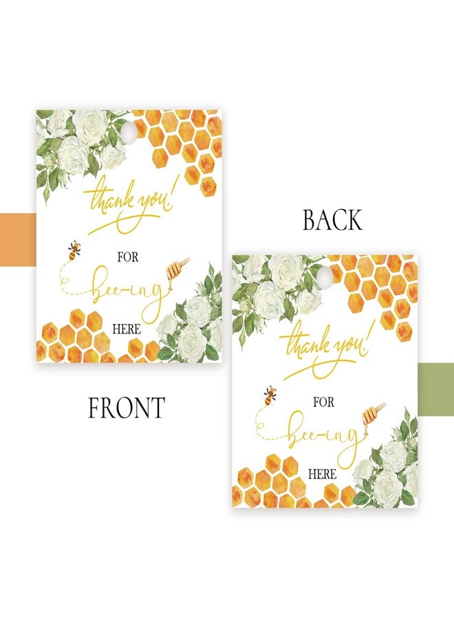 FORSHEEP 50pcs Bee Thank You Tags, Bee Gift Tag with String for Birthday Party, Round Thank You Paper Tags for Bee Themed 1st Birthday/Engagement/Honey Bridal Shower Party Favors - Image 4